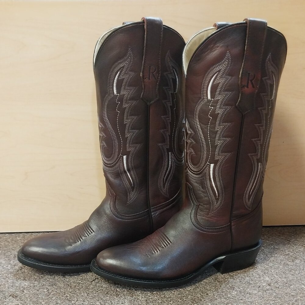 R. Watson Men's Black Cherry Brush Off Round Toe Cowboy Boot